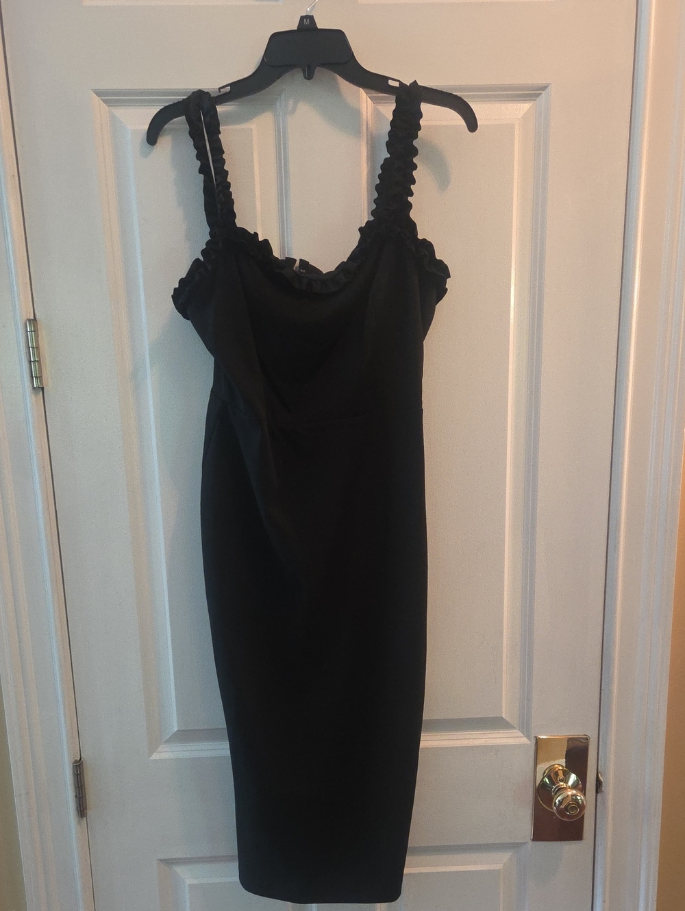 bebe Black Ruffled-Strap Midi Dress